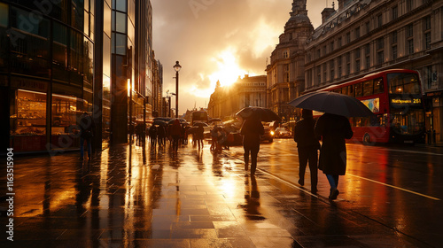People with umbrellas in the rain.