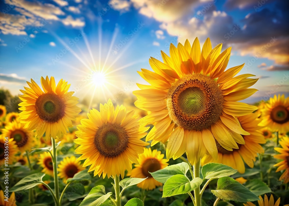 Sunflowers Bloom in Sunlight - Bright Burst of Color Sunflowers Bloom in Sunlight - Bright Burst of Color