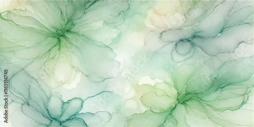 Natural green hand painted watercolor texture background