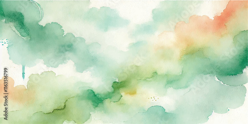 Natural green hand painted watercolor texture background