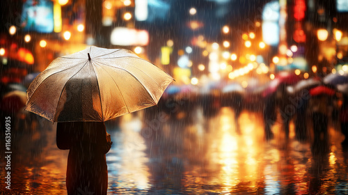 People with umbrellas in the rain.