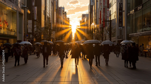 People with umbrellas in the rain.