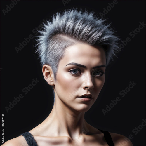 Face of a girl with short blond hair sticking out