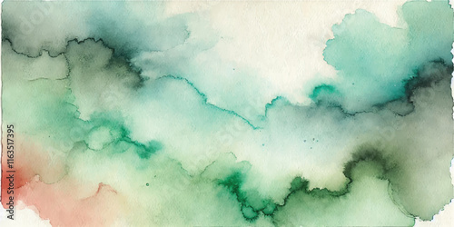 Natural green hand painted watercolor texture background