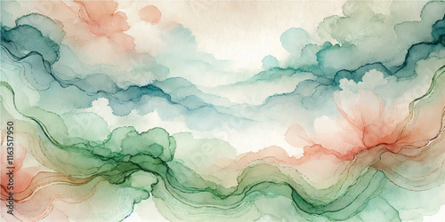 Natural green hand painted watercolor texture background