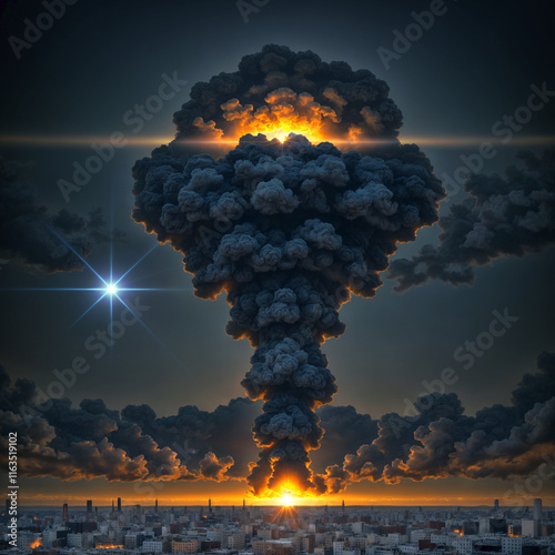 a large column of smoke after an explosion at night