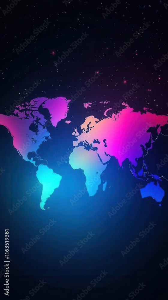 Fototapeta premium Illuminated world map showcasing regions with bright overlays global perspective digital art vibrant environment geographical concept