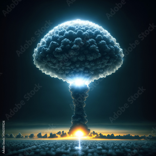 a large column of smoke after an explosion at night