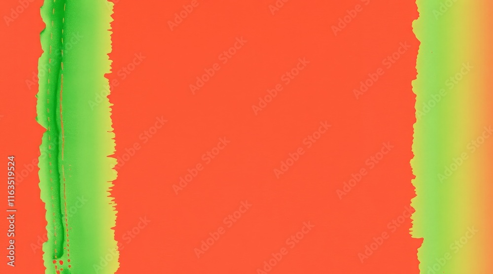 Obraz premium Orange canvas with vertical green brushstrokes on the sides in abstract style