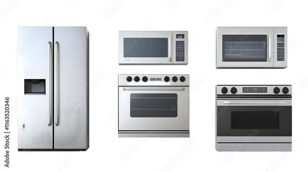 Obraz premium Kitchen Appliances: Refrigerator, Oven, Microwave Isolated on Transparent Background png