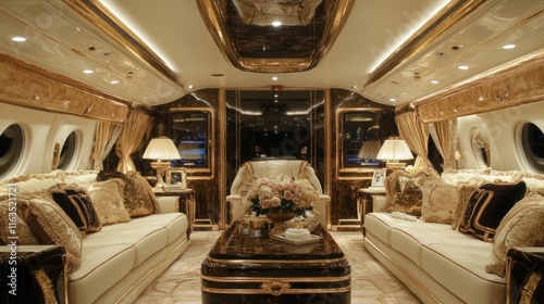 Opulent Luxury Private Jet Interior: A Glimpse into Lavish Air Travel photo