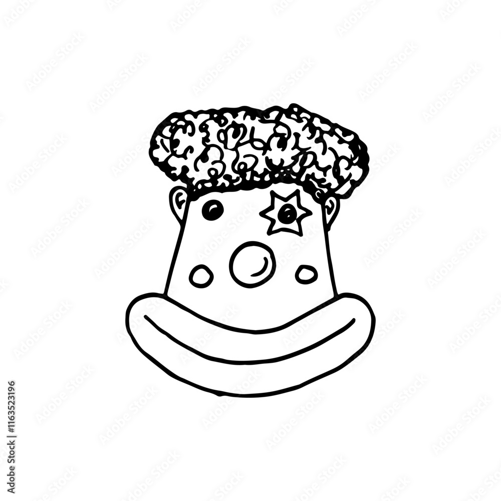 Doodle cartoon clown face head outline illustration on white background. Doodle cartoon clown face head outline illustration on white background.