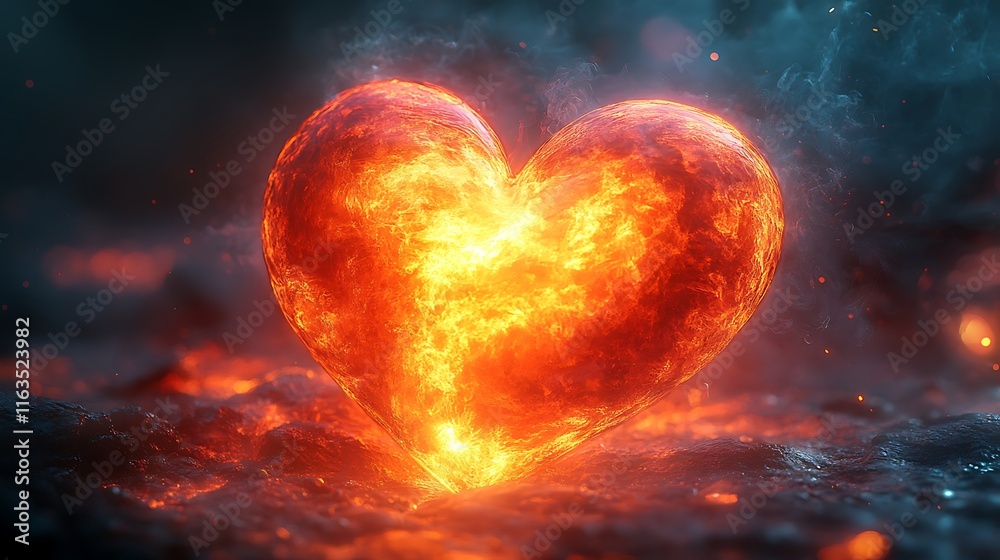 Obraz premium Blazing Heart Flame Symbolizing Love, Passion, and Emotional Intensity