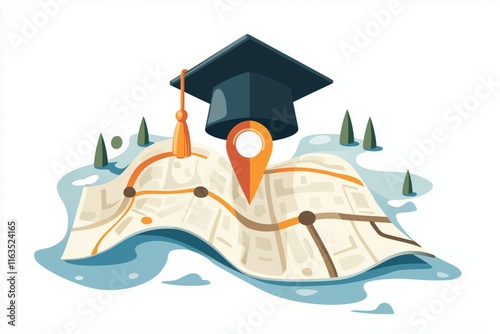 Graduation Cap on Map: Journey to Success Illustration