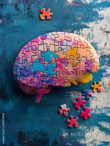 Brain with puzzle autism memory loss dementia