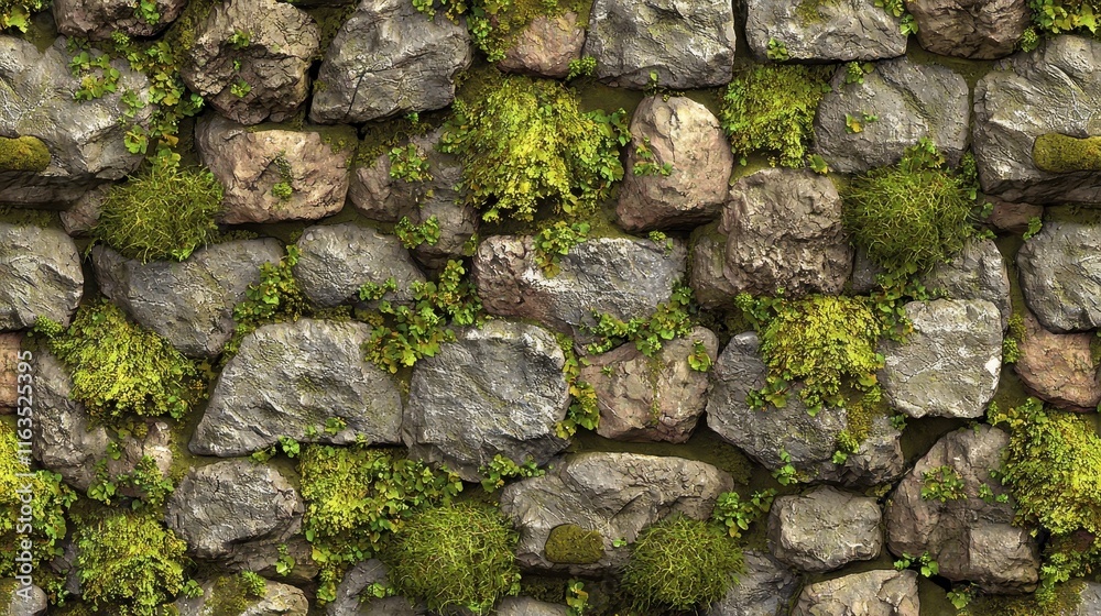 Natural Stone Wall with Moss and Organic Textures Natural Stone Wall with Moss and Organic Textures