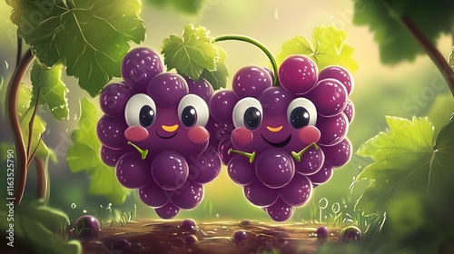 cartoon grape love couple characters photo
