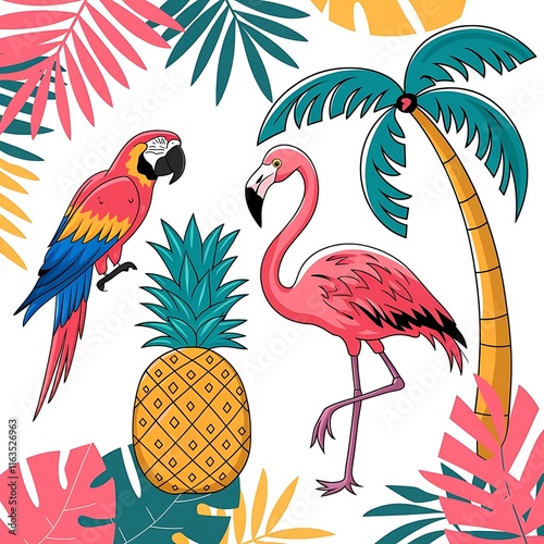 tropical summer flamingo theme clipart stickers 