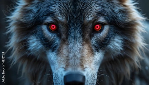 Alpha wolf with striking red eyes - Generative ai photo