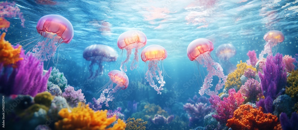 Fototapeta premium Underwater Jellyfish and Coral Reef.