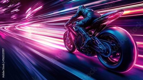 Night Rider: A Cyberpunk Motorcycle Speed Blur photo