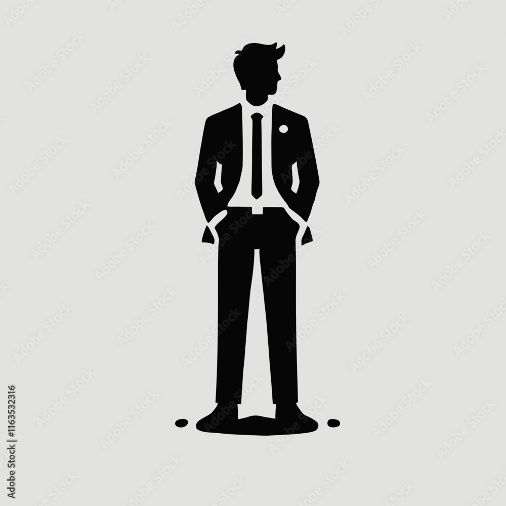 very simple, flat, and minimalist standing male silhouette in black color on a white background very simple, flat, and minimalist standing male silhouette in black color on a white background
