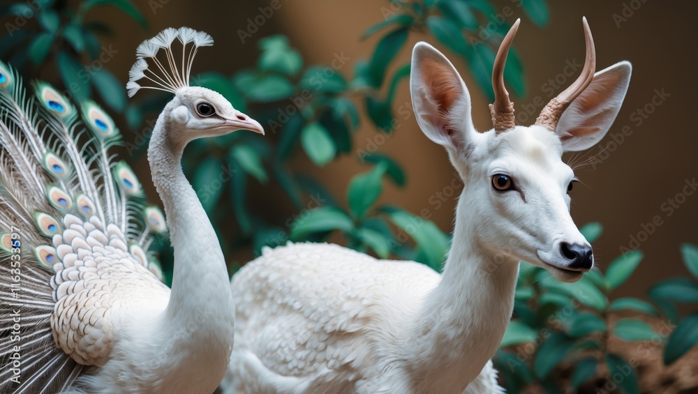 Albino animals including a striking albino peacock and a rare white deer in natural settings highlighting their unique beauty and captivating appearances Albino animals including a striking albino peacock and a rare white deer in natural settings highlighting their unique beauty and captivating appearances