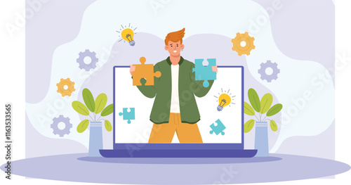 An insightful illustration depicting interactive problem-solving techniques, featuring decision-making tools, visuals, and data-driven insights for efficient solutions.