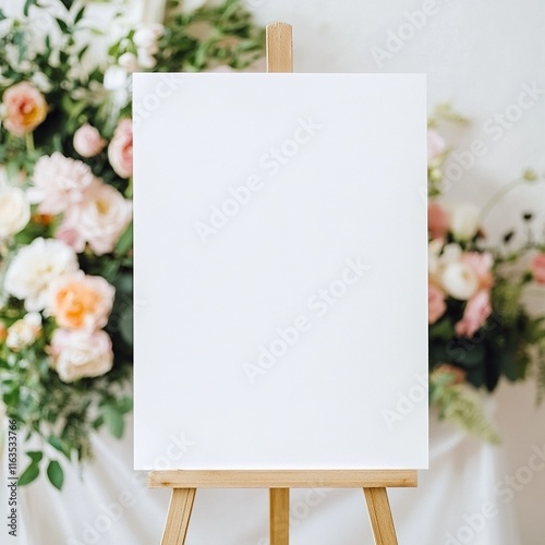 Close up of white blank welcome sign for wedding or party.