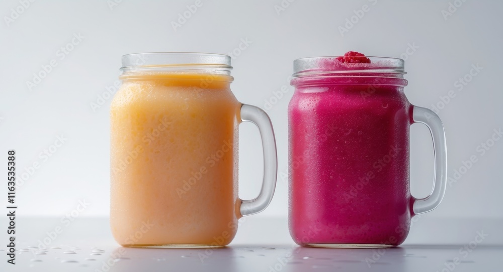 Refreshing Peach and Raspberry Smoothie in Glass Jars Refreshing Peach and Raspberry Smoothie in Glass Jars