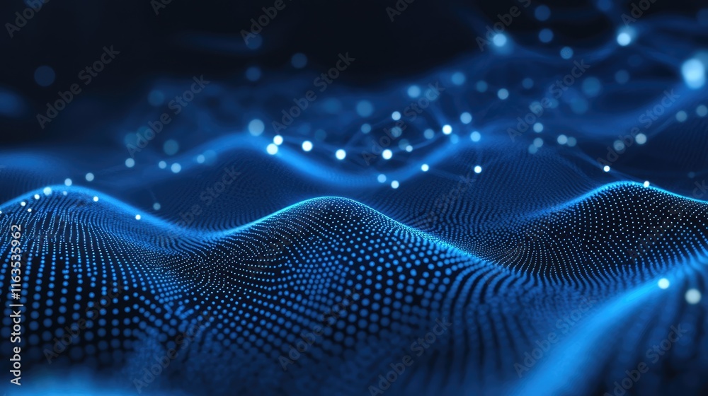 Abstract representation of digital data with flowing waves and luminous particles. Abstract representation of digital data with flowing waves and luminous particles.