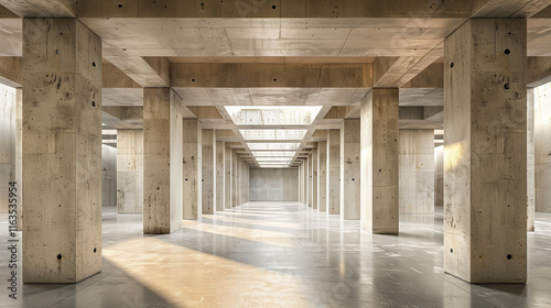 stock photo features a 3D-rendered empty and dark abstract concrete room interior