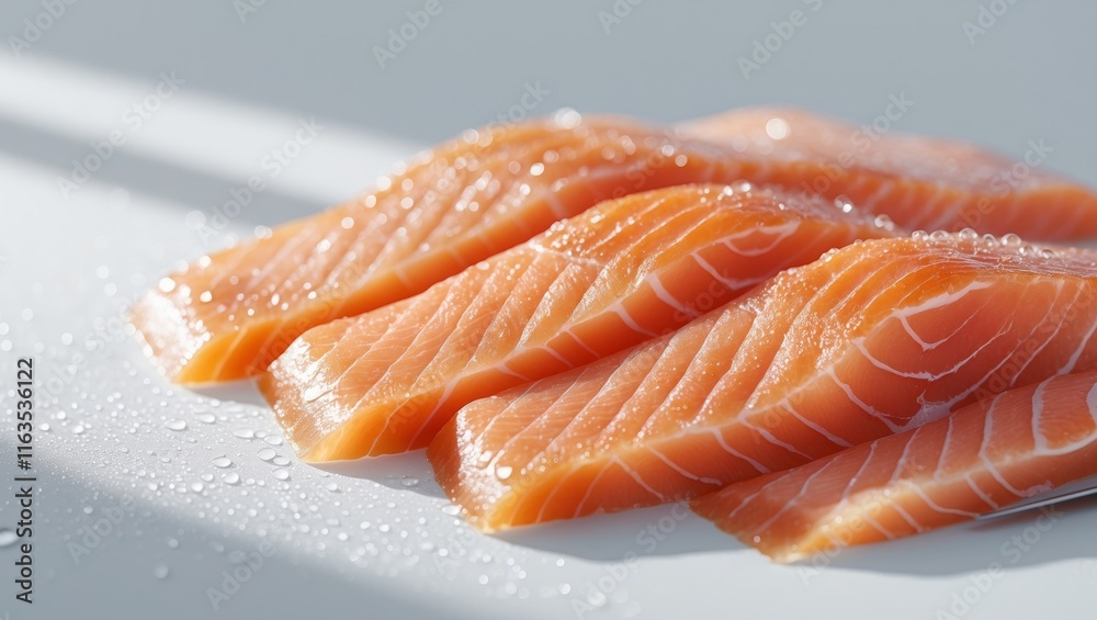 Freshly Cut Slices of Juicy Salmon Fillet