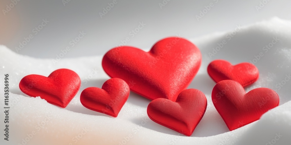 Fototapeta premium A group of red hearts arranged on a white surface