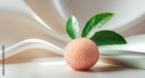 Translucent Lychee Fruit with Rough Skin and Green Leaves on Upscale Background photo