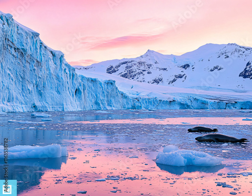 Antarctic Sunset Seals photo