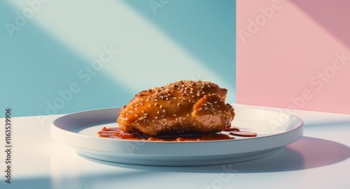 Delicious Sesame Glazed Chicken with spicy sauce