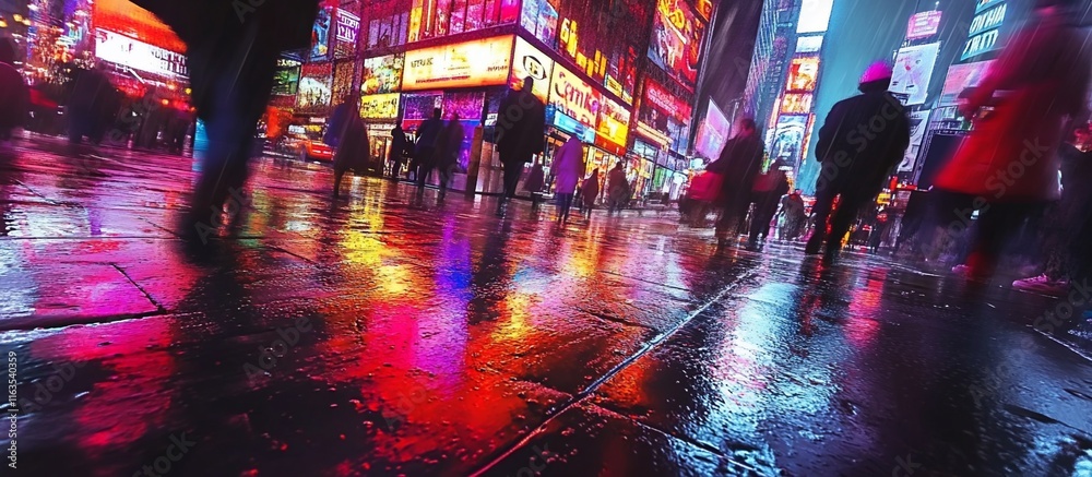Fototapeta premium Rainy Night City Street Scene.