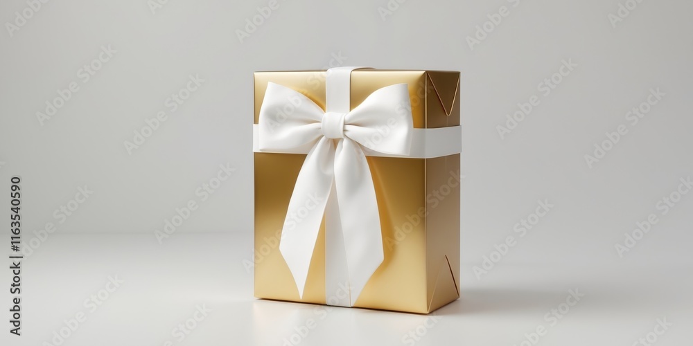 A gold box with a bow on it that says gift A gold box with a bow on it that says gift