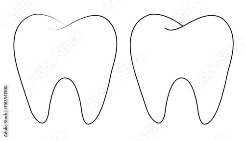 A silhouette minimalist illustration featuring a closeup of a tooth, with enamel, cavity, clean lines, symbolizing dental care, orthodontics, and oral hygiene in a simple single line teeth logo design