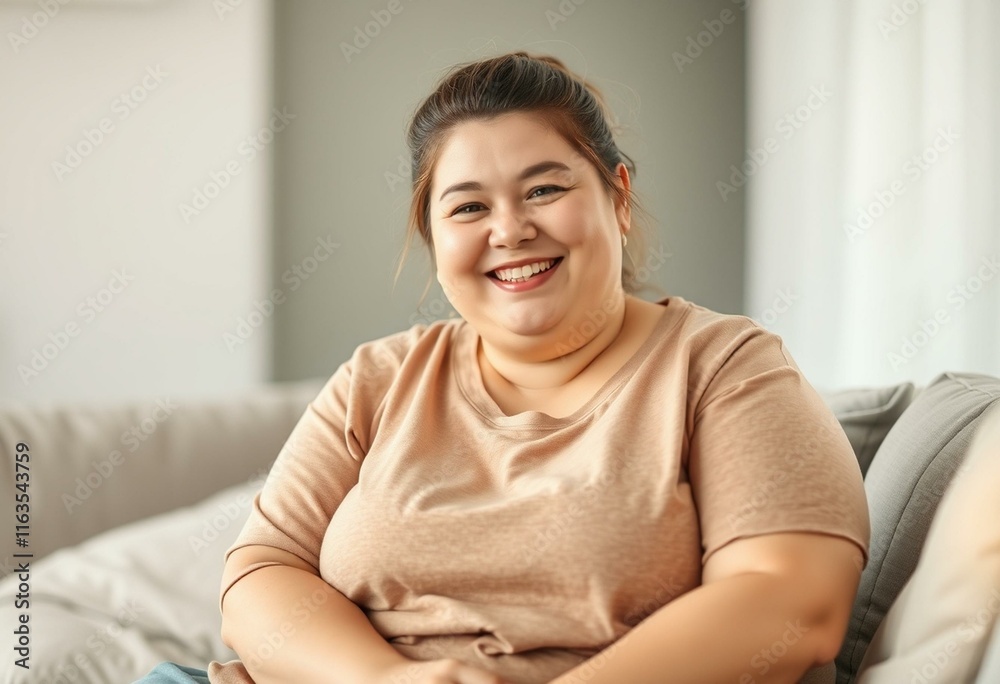 Overweight female portrait with warm expression and soft lighting Overweight female portrait with warm expression and soft lighting
