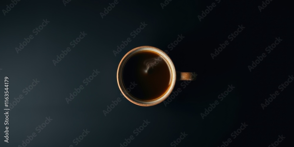 Overhead View of a Single Cup of Dark Coffee on a Dark Surface Overhead View of a Single Cup of Dark Coffee on a Dark Surface
