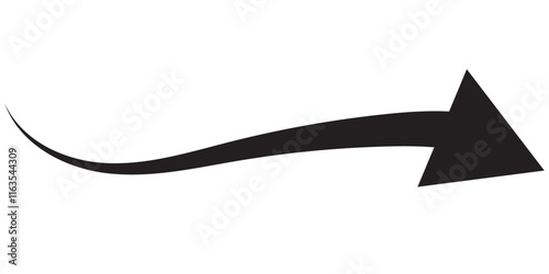 Round curl long arrow. Thin arrow curled symbol icon. Arrow swish sign.