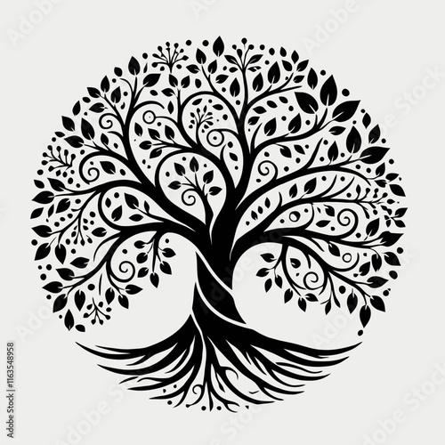 very simple Tree of Life silhouette in black color on a white background
