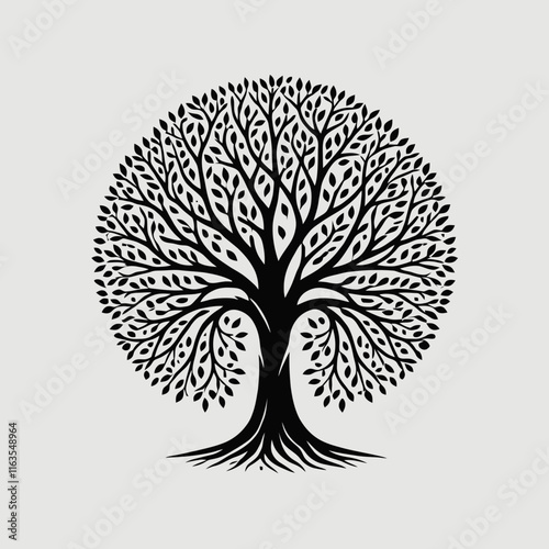 very simple Tree of Life silhouette in black color on a white background