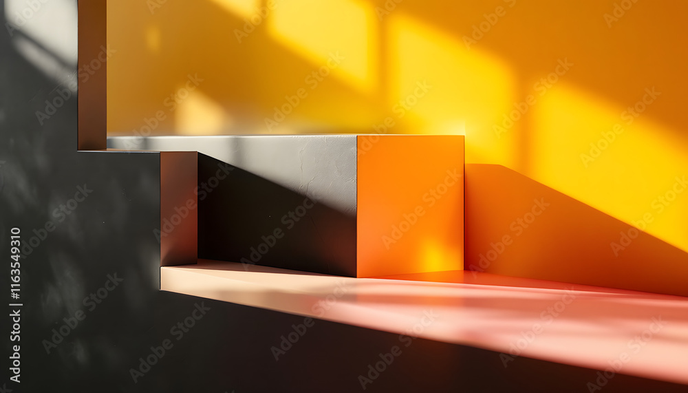 Sunlit Abstract Cube Display: Warm Minimalist Composition Sunlit Abstract Cube Display: Warm Minimalist Composition