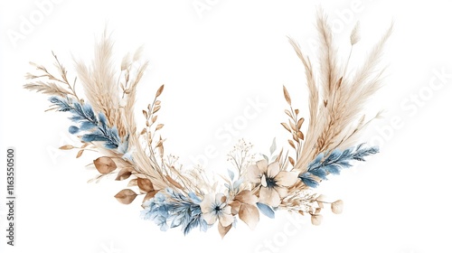 Fototapeta Naklejka Na Ścianę i Meble -  Elegant Watercolor Floral Arrangement with Pampas Grass and Dried Flowers