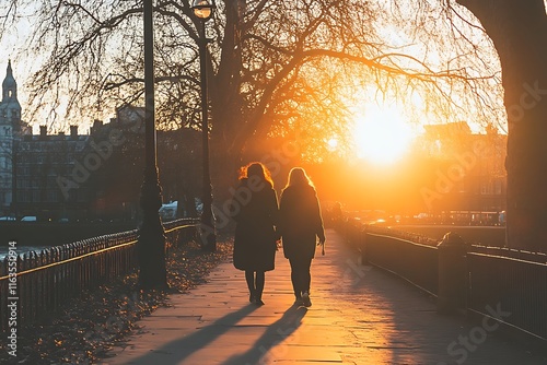 An Inspiring Sunset Walk with English Women Embracing Nature and Empowerment Isolated on Transparent. PNG. photo