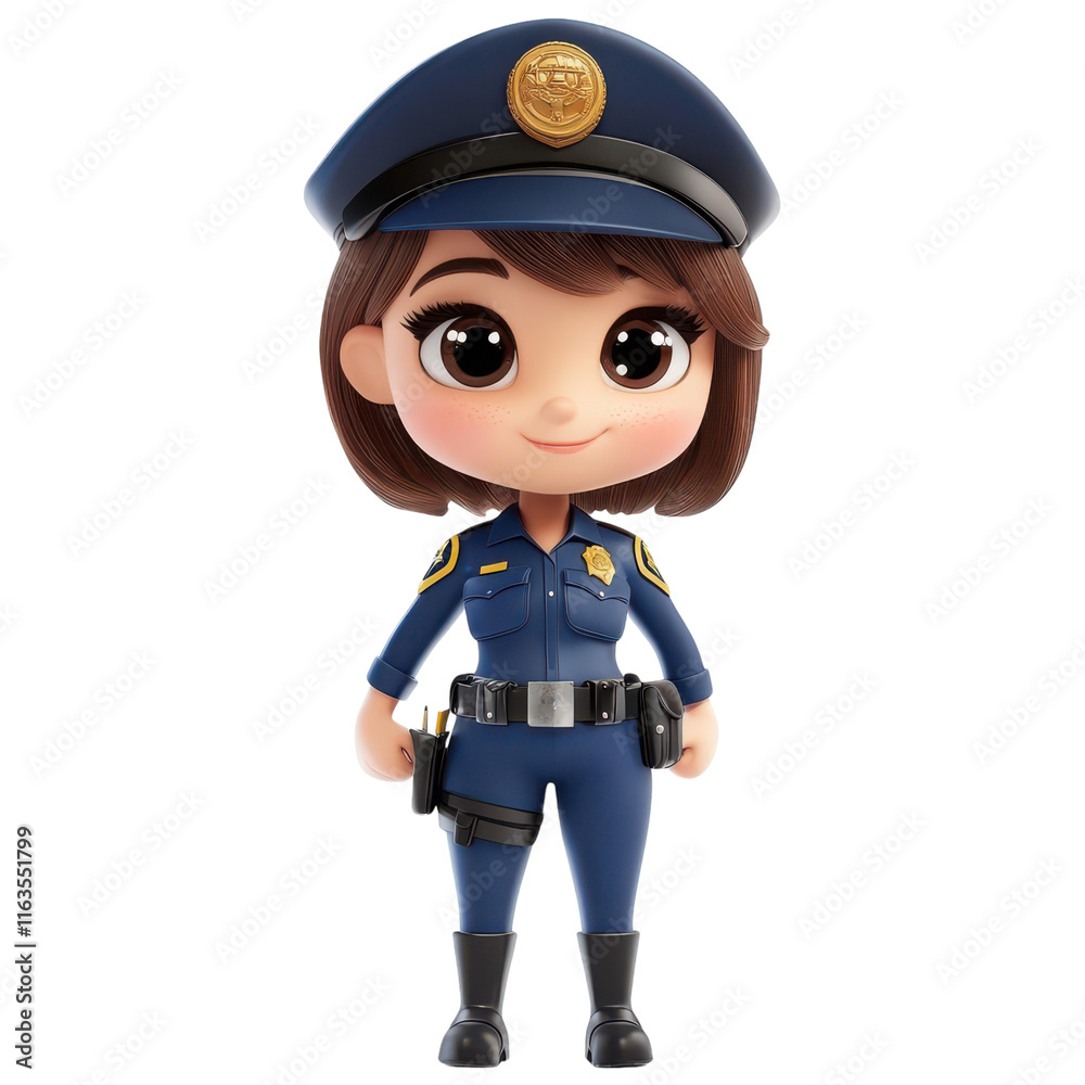 Cartoon Girl in Police Uniform for Educational and Creative Use Transparent PNG Background. Cartoon Girl in Police Uniform for Educational and Creative Use Transparent PNG Background.