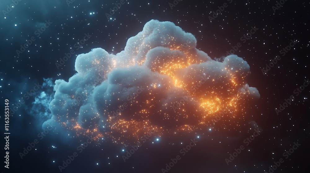 A cloud of swirling metallic particles with vibrant neon accents floating in a weightless, darkened void. A cloud of swirling metallic particles with vibrant neon accents floating in a weightless, darkened void.